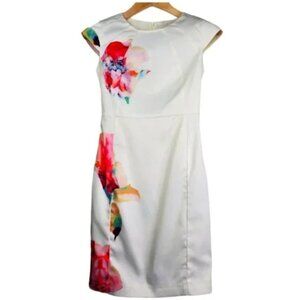Watercolor Splashed, Cap Sleeve Cocktail Dress, Size 4